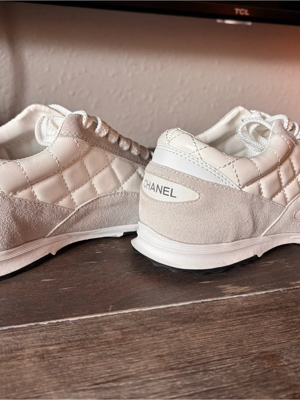 CHANEL Quilted Leather & Suede Low-Top Sneakers in White